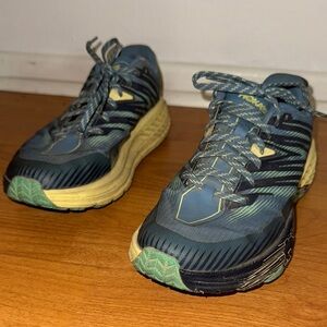 Hoka Speedgoat 4 Navy and Lime Athletic Trail Shoes